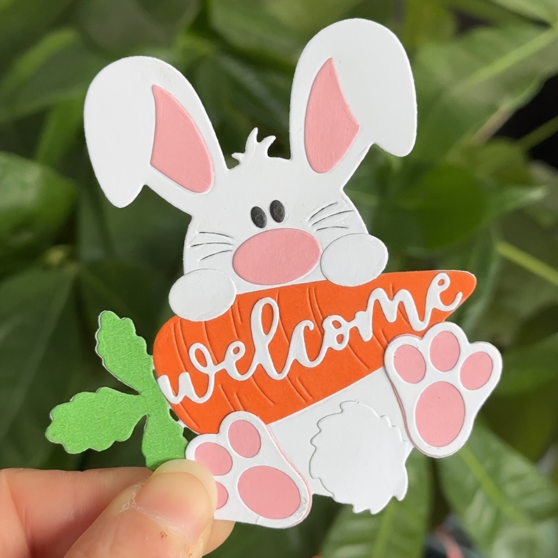 

1pc Easter Bunny Welcome Sign Metal Cutting Die For Embossing Diy Paper Cards