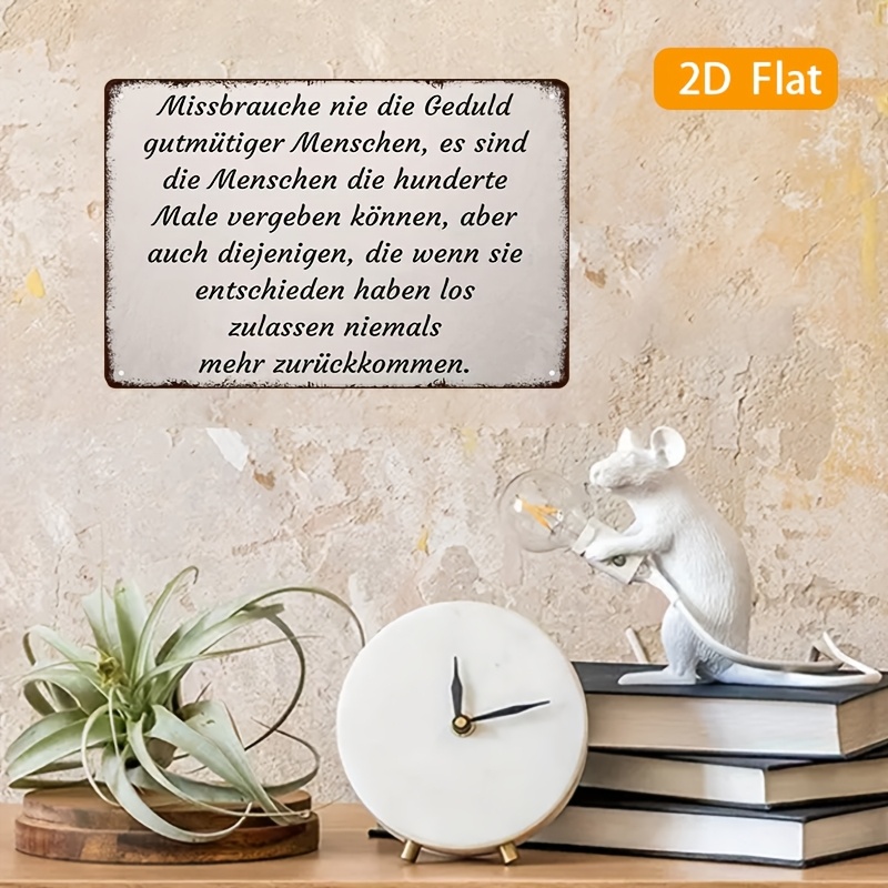 TEMU 2D Flach, 2D Flach - 2D Ebene, ein Vintage Metall-Dekoschild Plakette | Metallschild mit deutschen inspirierenden Zitaten | Einfache