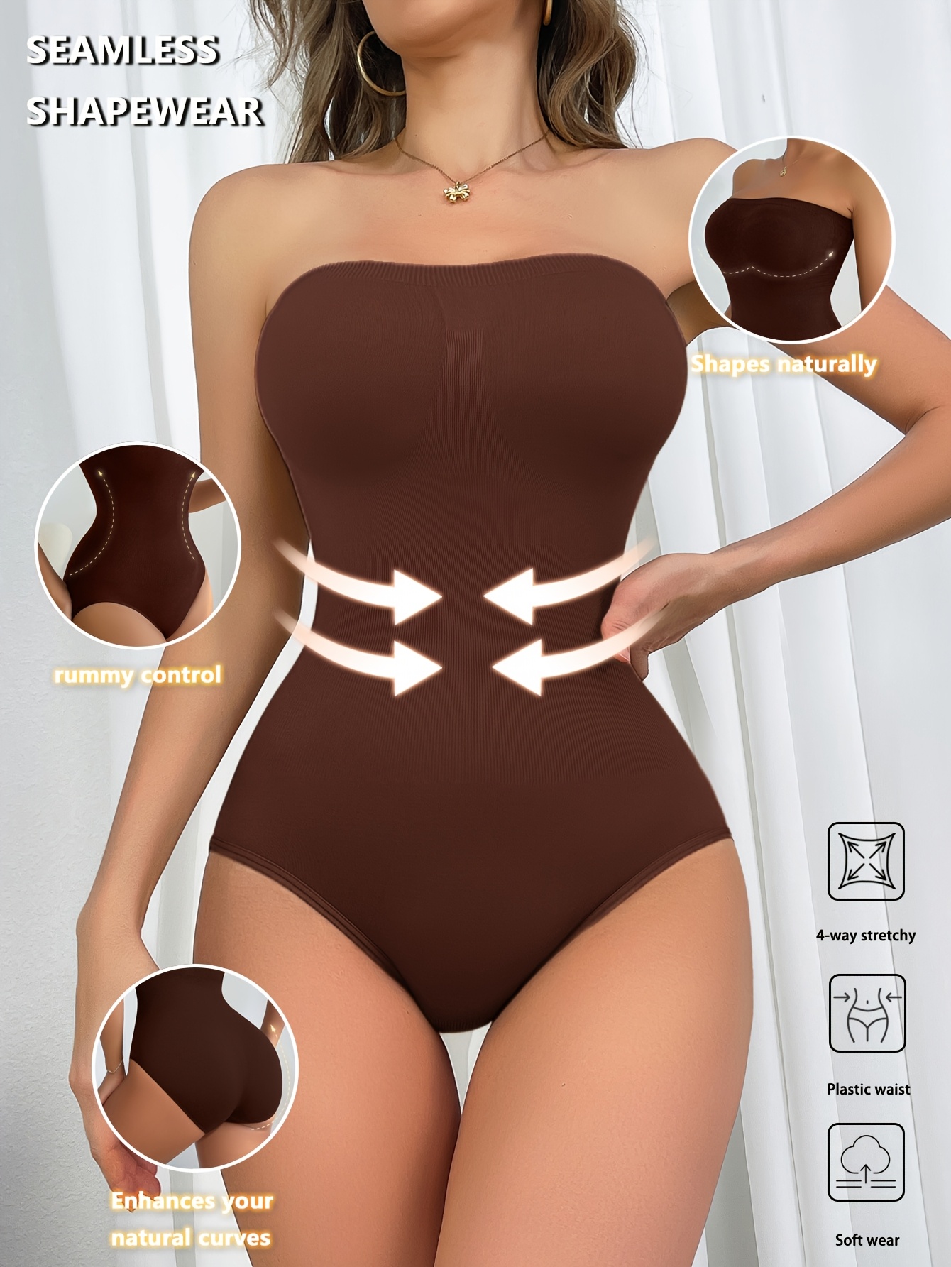 Women's Seamless High-Waisted Bodysuit Shapewear - Tummy Control Shapewear with Smooth Texture & Breathable Design, High Support Seamless Underwear for Casual Attire, Elegant Solid Color, Tummy Control Shapewear, Comfortable Undergarment, Stretchy Fabric