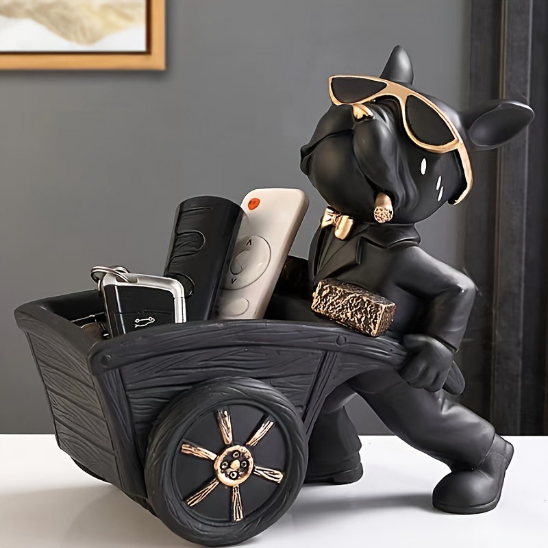 Image of 1pc Christmas French Bulldog And Stroller Decor, Living Room Decoration, Resin Sculpture Table Decor, Decorative Dog Statue, Cute Decor, Cafe Decoration, Christmas