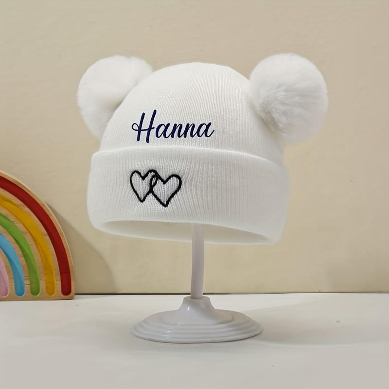 Personalizirana vezenina po , stil z dvojnim srcem, majhna kapa z vezenino, možnost vezenja imena, zimska kapa - unisex, lahka in zračna, ljubek