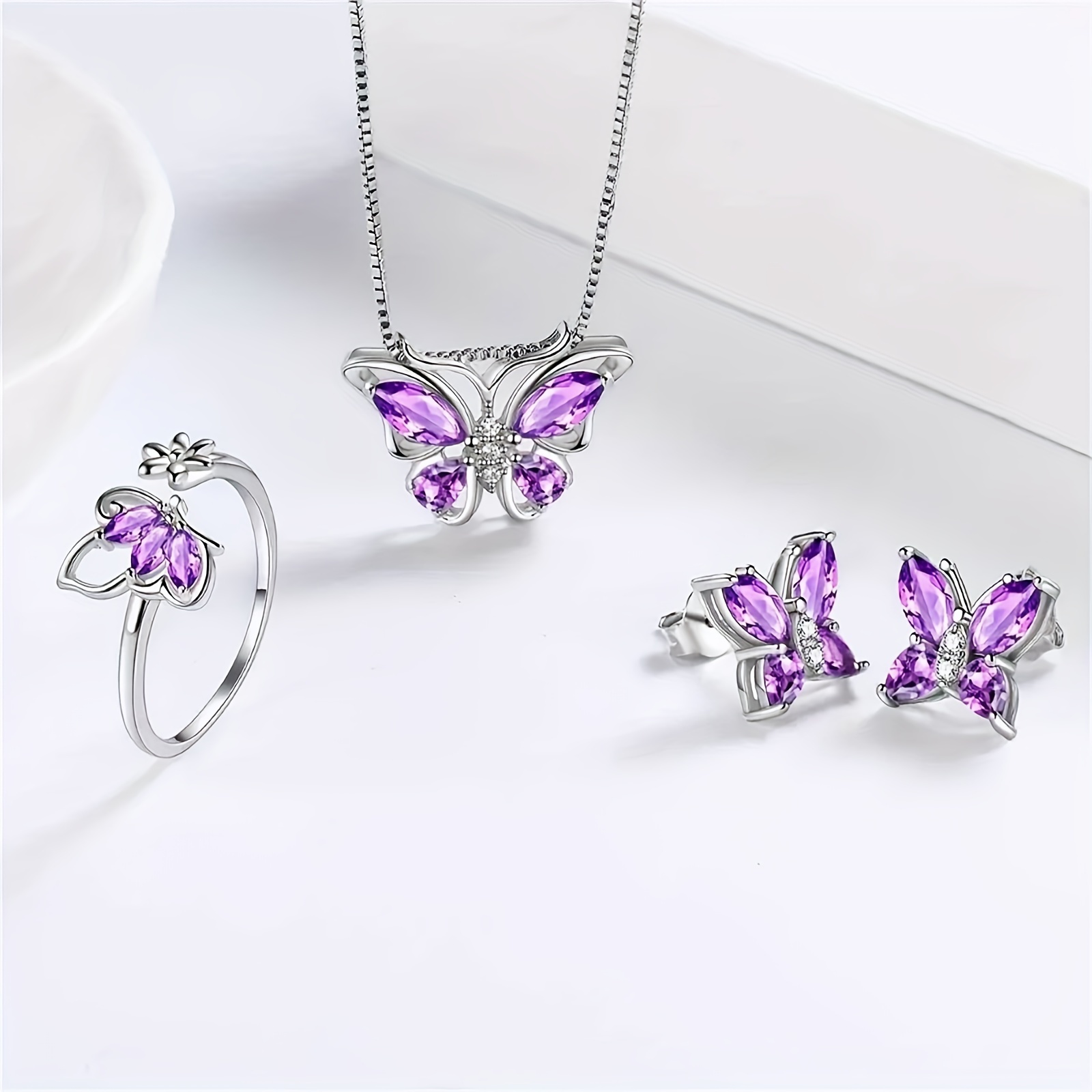 birthstone   jewelry ladies 925 pure silvery   birthstone pendant necklace earrings rings wedding gift details 1