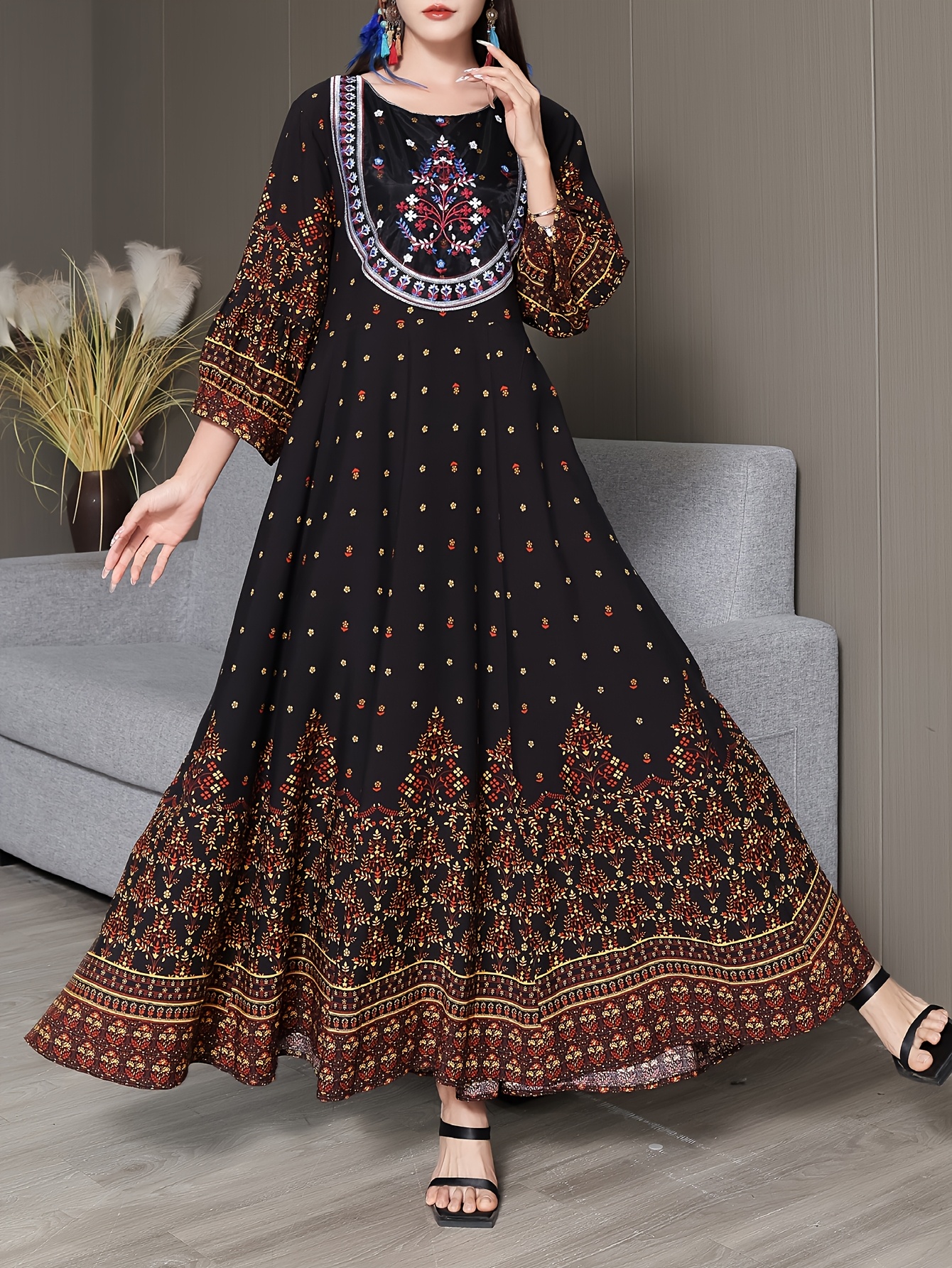 black dress eastern RESERVED Vintage Middle Eastern Chain-Stitched Maxi Dress  Honeywood