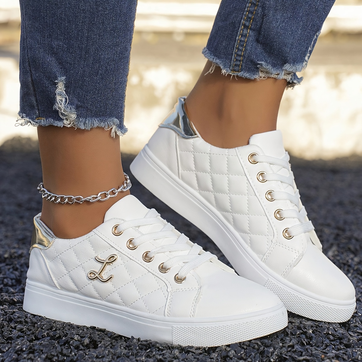 

1 Pair Women' Sneakers - Low Top Lace-up Shoes With Plain Toe, Upper, Fabric Inner, Tpu Sole, And Fabric Insole - Slip-resistant Casual Footwear