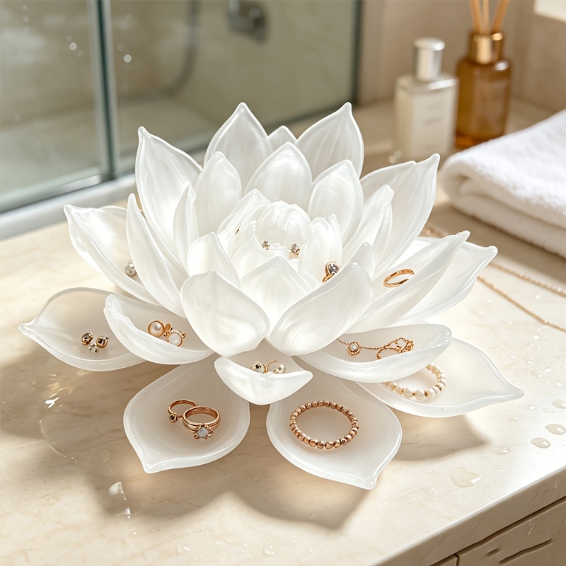 TEMU Plateau à Bijoux de Lotus, Plateau à Bijoux Décoratif, Organisateur de Table Polyvalent pour Bagues Boucles de Oreilles , Décoration d'Intérieur