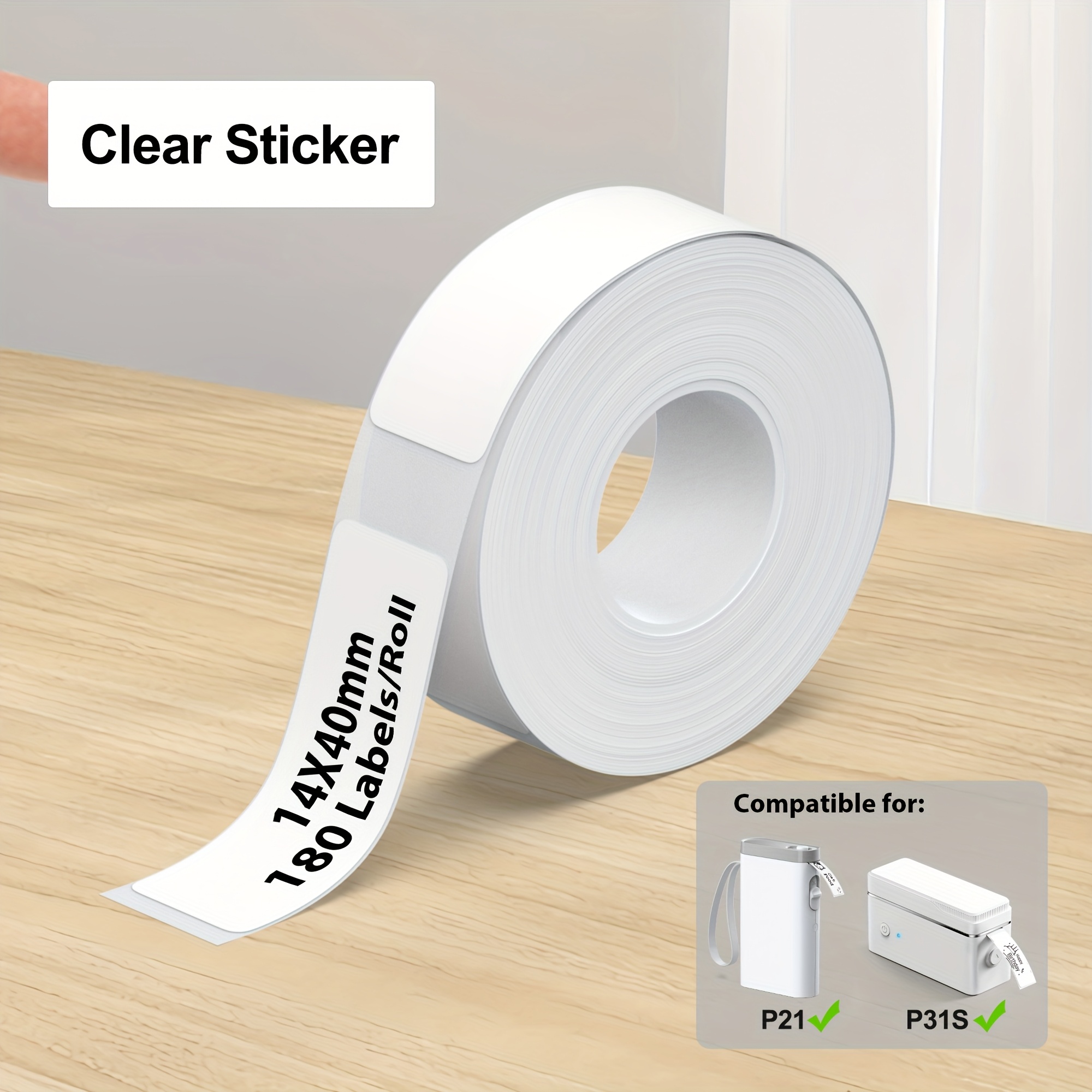 TEMU P21b Label 14x40mm (0.55"x1.57") - Standard Laminated Thermal Label Paper, 180 Labels/roll, White Replacement Sticker Rolls For Home And Office