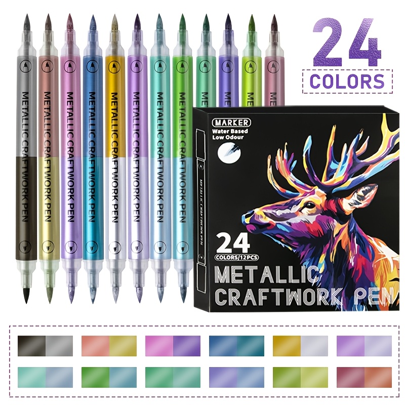 TEMU 12 piezas/24 colores, bolígrafo súper metálico de punta , dorado, plateado y cobre, bolígrafo artesanal para firmar, rotulador para pintar ,