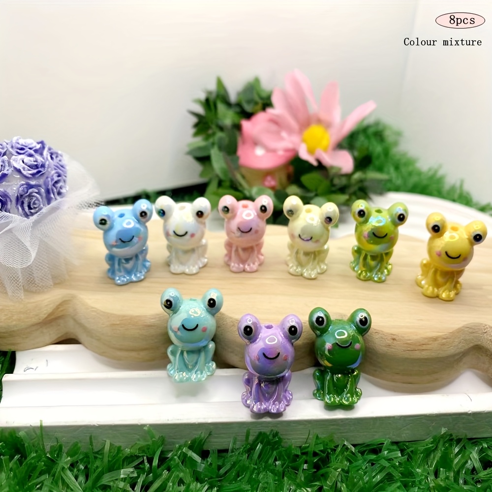 Image of 8pcs Random Color Mixing 1.7*2.1cm Acrylic Bright Bright Quality Hand-painted Vertical Hole Frog Beaded Pen Additions Decorative Materials Decorative Additions Holiday Gift Making Materials