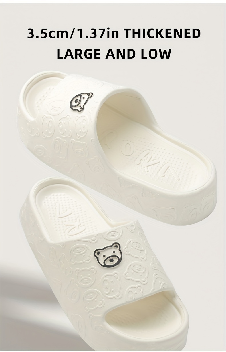 Cute Cartoon Bear Pattern Slides, Casual Soft Sole Pillow Slides, Comfortable Indoor Home Slides