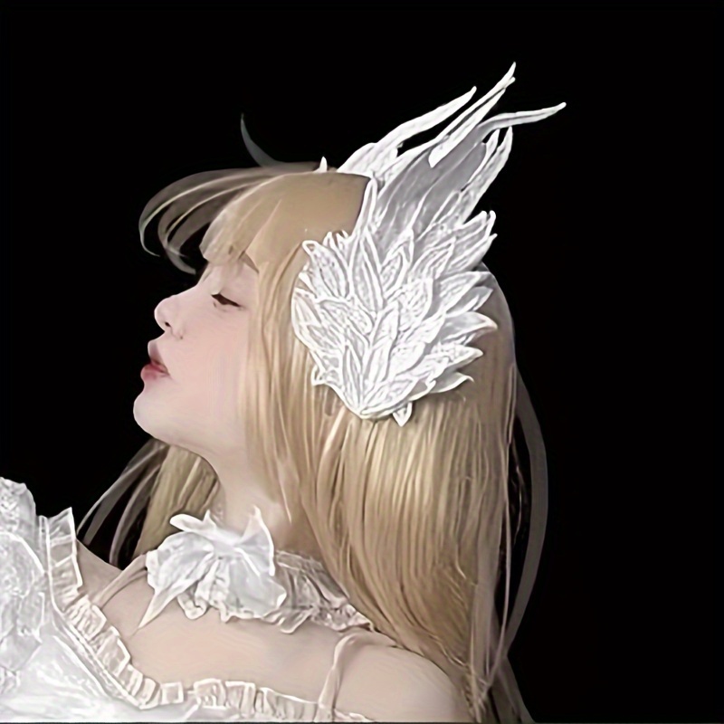 1 Pair Unisex Angel Demo Black White Embroidered Feather Shaped Gothic Angel Wings Hair Clips, Perfect for Halloween Carnival Cosplay Party Props, Christmas Gifts