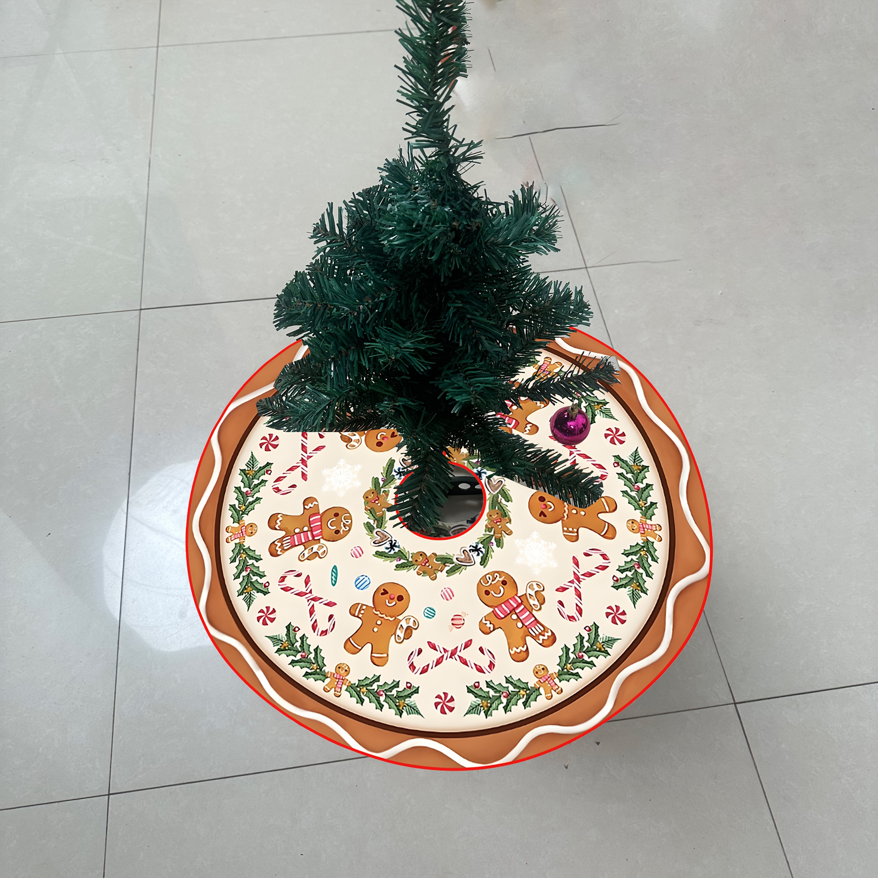 TEMU Gonna per Albero di Natale in Pan di Zenzero per - Poliestere, Chiusura con Laccio, Perfetta per Decorazioni Natalizie da Interno & Esterno