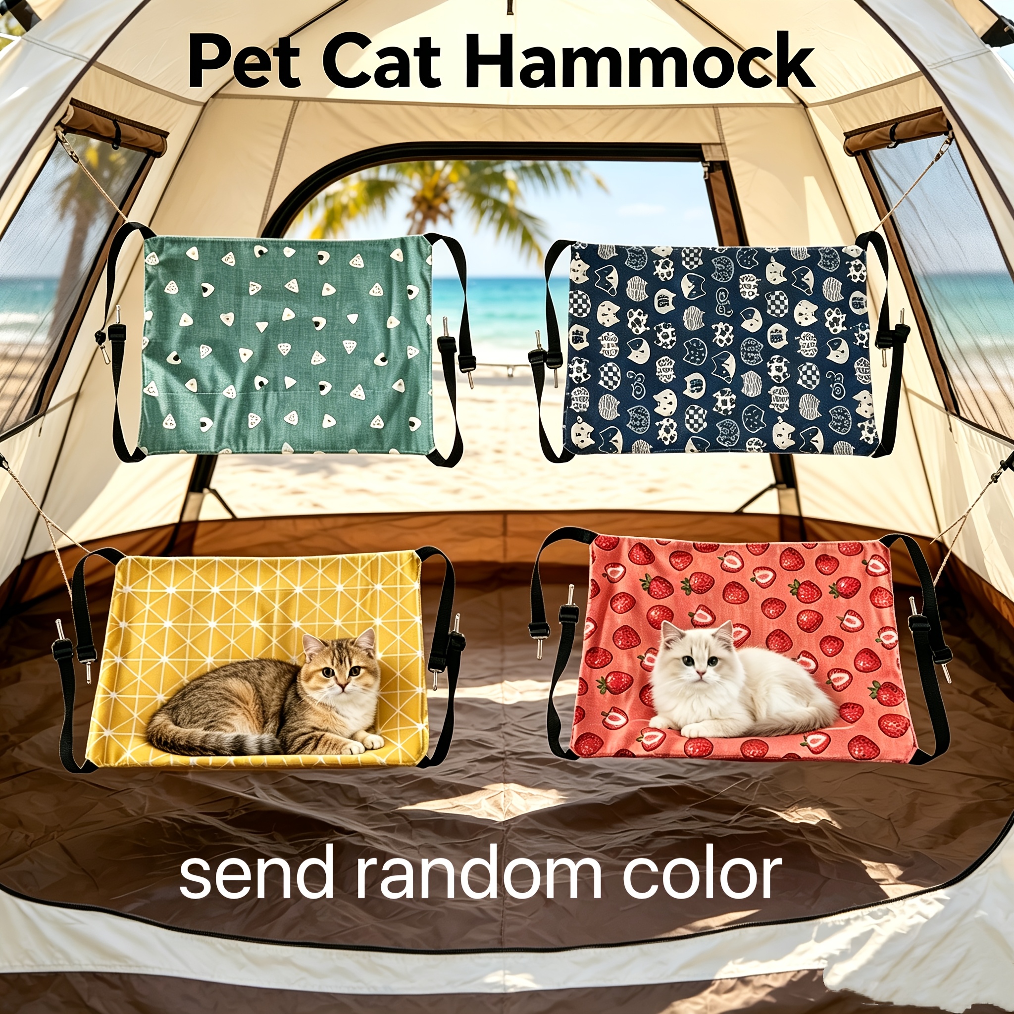 TEMU Handmade Large Cat Hammock Suitable For Cats, , Rabbits - Soft Breathable Hanging Bed With 4 Cute Print Designs, Space- Cage Compatible Bed For
