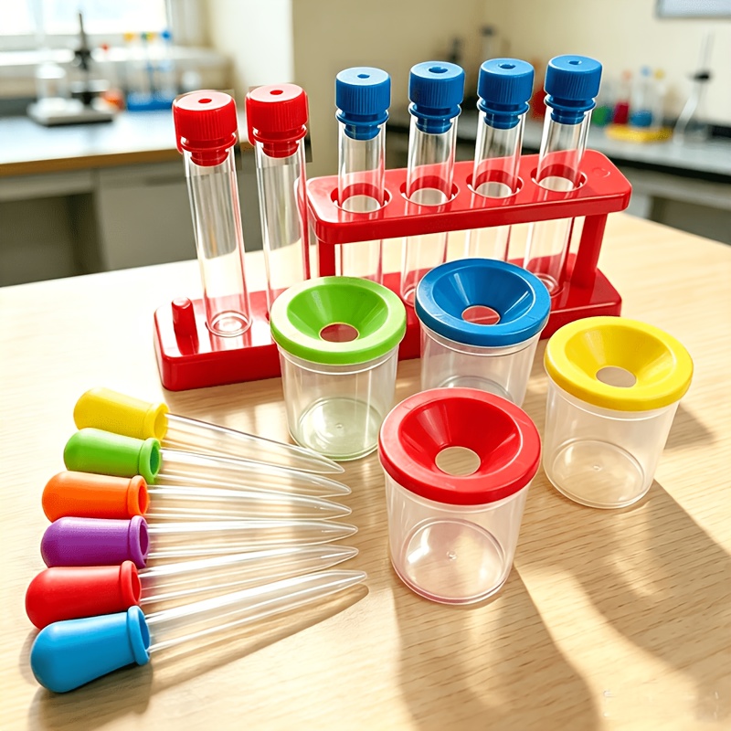 TEMU 15pcs Laboratory Measurement Kit (random Colors), Set Includes 4pcs Beakers And 4pcs Pipettes And 6pcs Test Tubes And 1pc , Designed For
