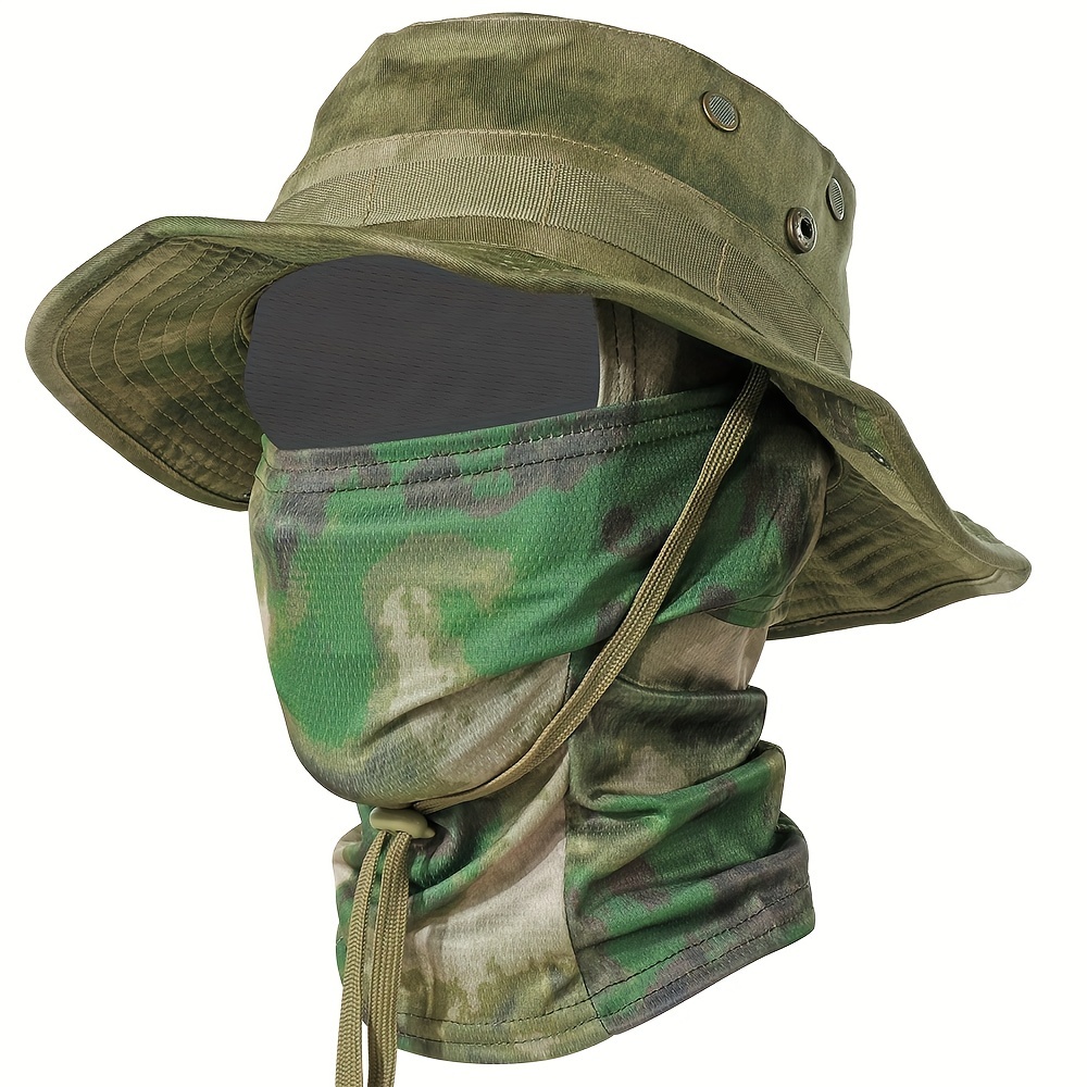 camouflage wide brim hat balaclava men's summer bucket