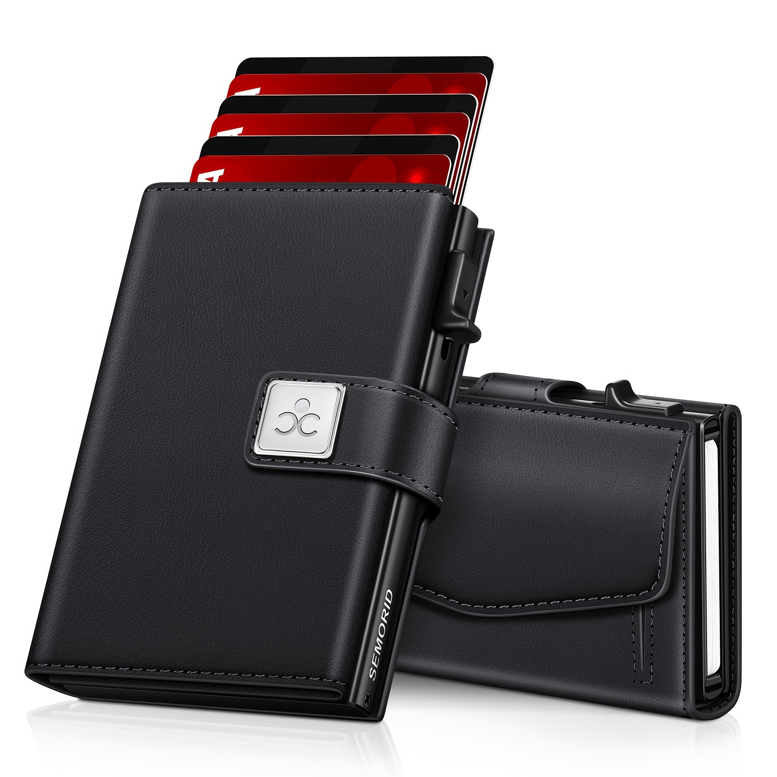 Image of Men's Wallet With Coin Pocket Pop-up Case Cash Slot Rfid Blocking Men's Wallet With Id Window Minimalist Wallet For Credit Cards