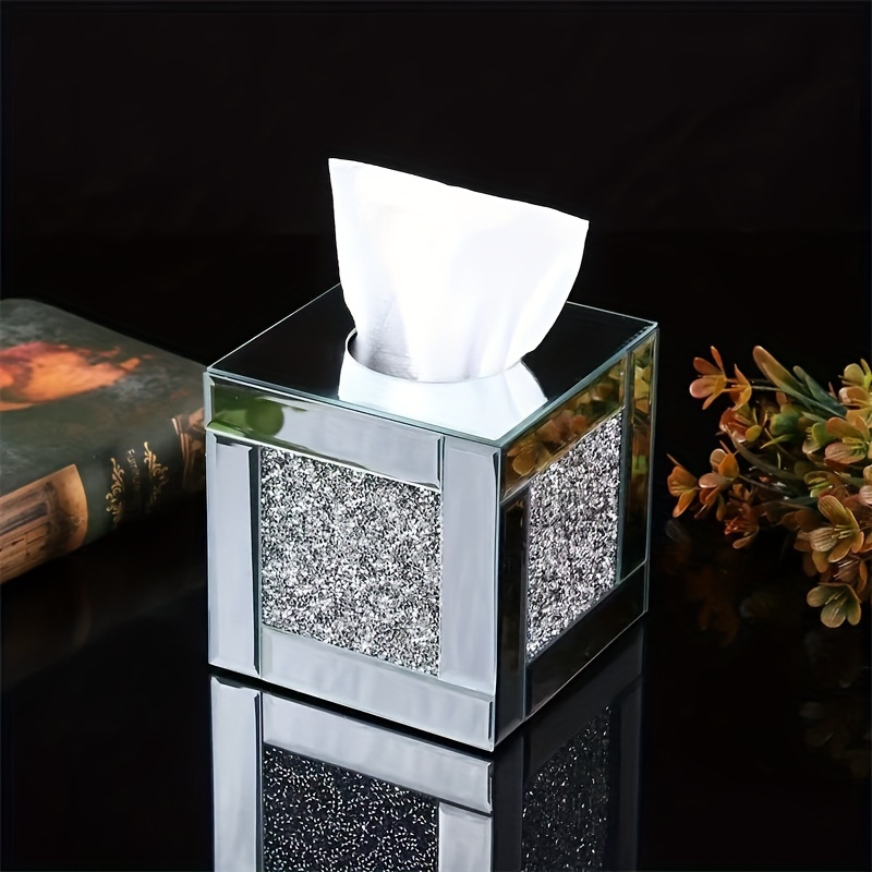 

Mirror Paper Towel Box Cover Holder, Square Glass Paper Towel Holder, With Broken , Luxury Paper Towel Organizer, Bathroom, Dressing Table Top, Desktop, Silvery