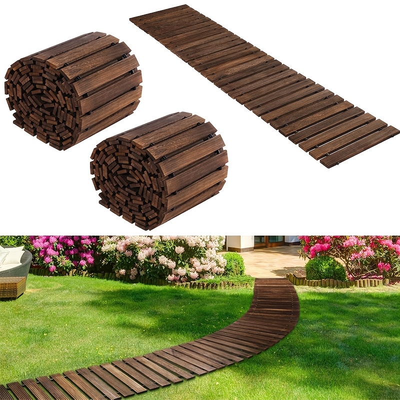 TEMU de jardin en bois de haute qualité LOVFEN de 6, 12 et 24 pieds - extérieure incurvée en cèdre tressé, décoration d' de cour, chemin en planches