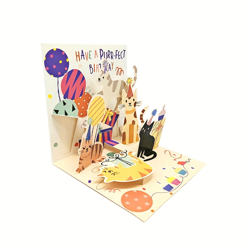 

Sparkling 3d Cat Birthday Greeting Card - Celebrations & Thank You Notes, Paper