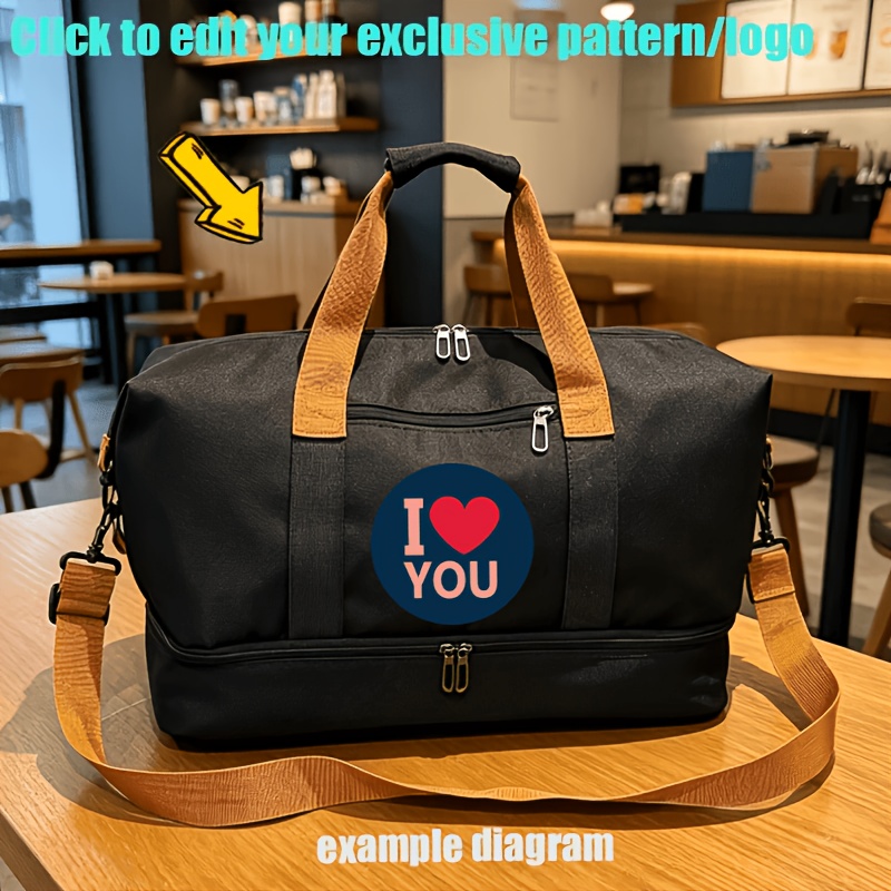 TEMU 1 Free Custom-patterned Travel Tote Bag, A Large Personalized Oxford Cloth Gym Bag With Custom Patterns/logos/text, In Versatile White/black