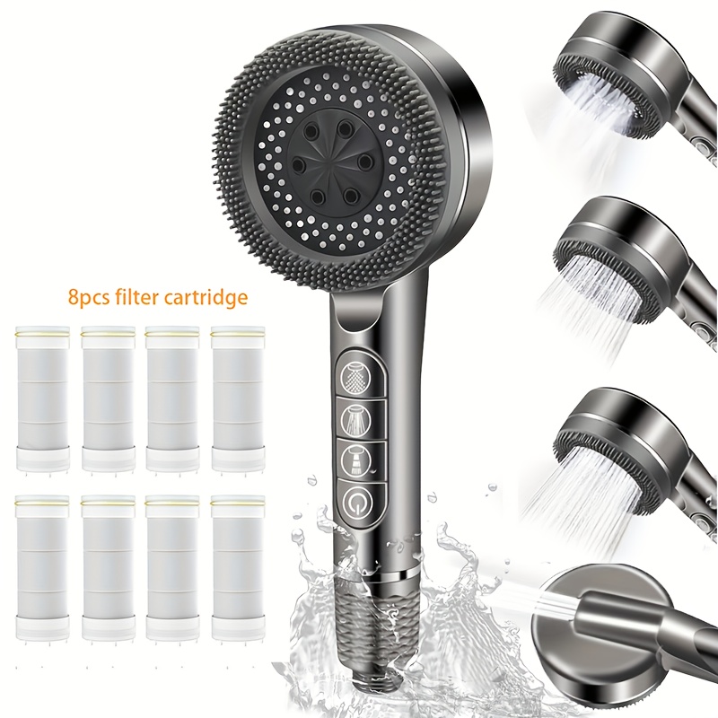 item picture TATUKIKO 4-Mode ABS Massage Shower Head with Filter, 8 Replacement Filters, 3 Colors, Wall-Mounted, No Electricity Required, Modern Bathroom Accessory, High-Quality Material, Shower Modes, Bathroom Accessories, Stylish Design, Durable Plastic