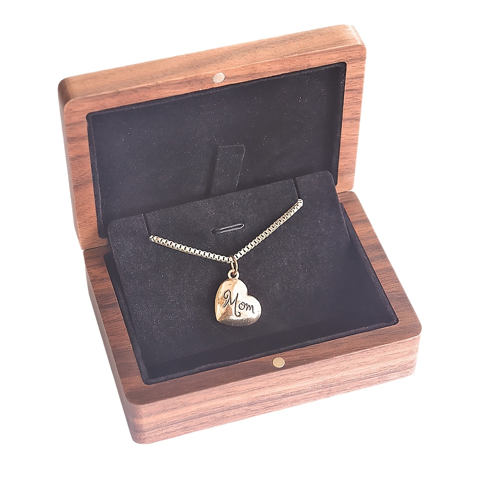 Image of Rectangular Horizontal Wood Pendant Bracelet Necklace Wooden Box Jewelry Storage Gift Packaging For Women, Trendy, Jewelry Boxes