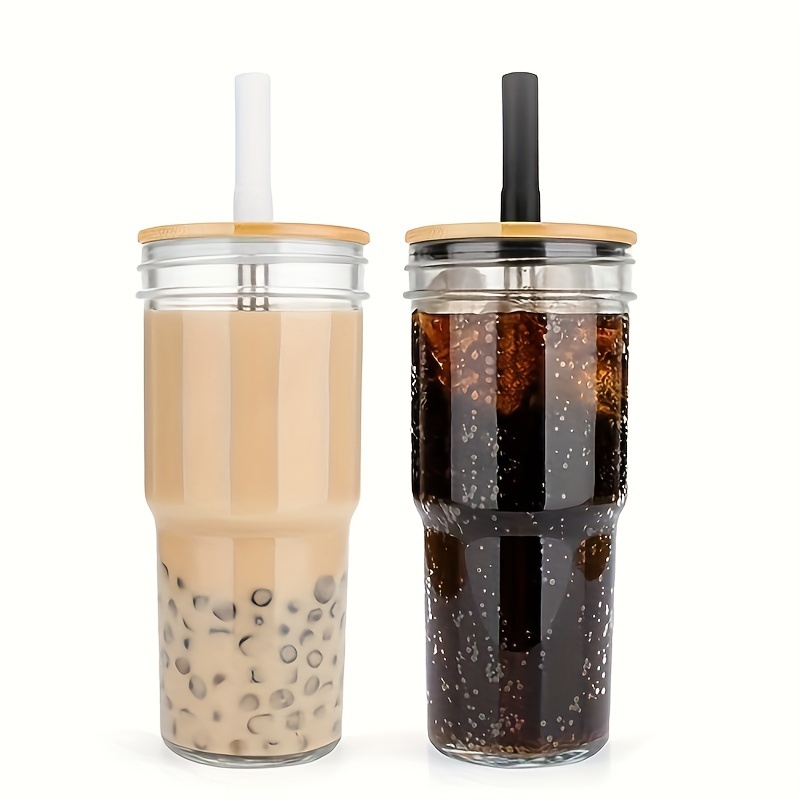 

Glass With And Straws 2 Pack, 24oz Glass Drinking Jars With And Straws, Reusable Wide Mouth Mason Jar Iced Coffee Cup, Smoothie Cup Coffee Travel Mug For Car/home