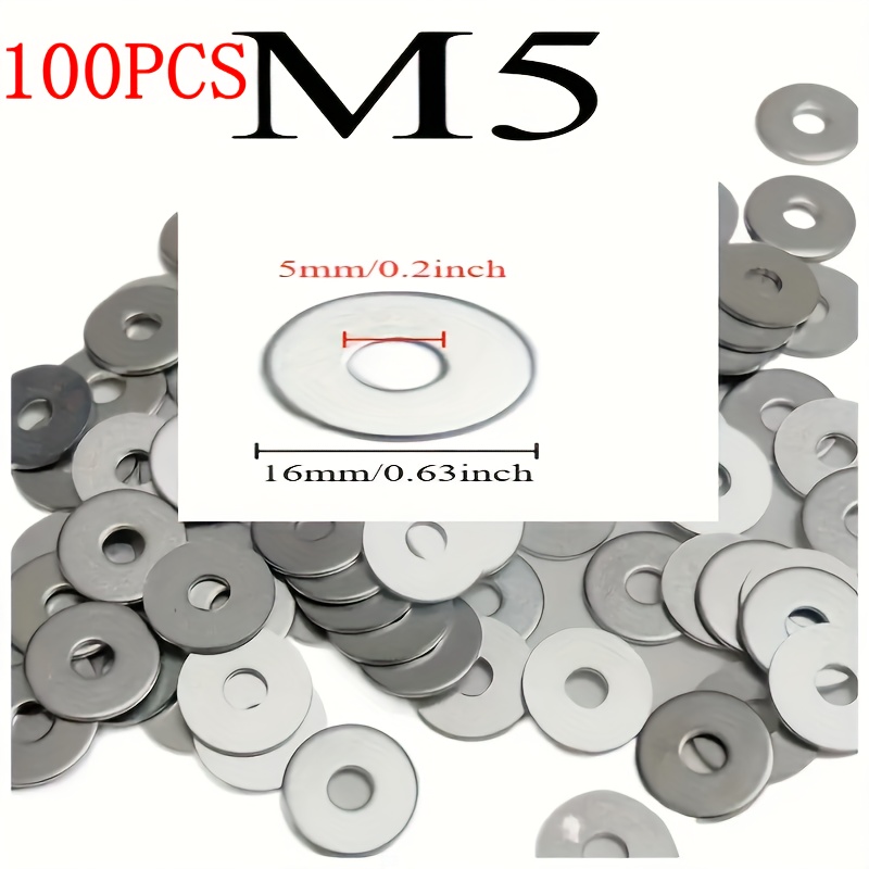 TEMU 100pcs 304 Stainless Steel Flat Washers, Thickened Flat Washers, Size M4*14*1mm / M5*16*1mm / Locking Flat Washers, Suitable For , Flat Washers