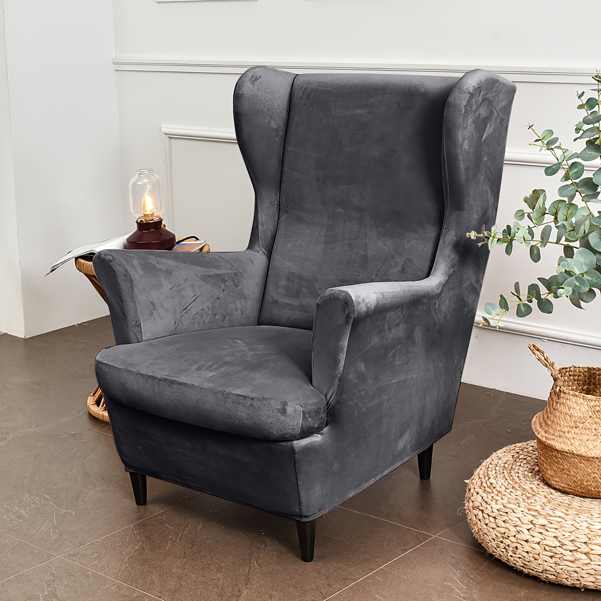 Image of Set Fleece Plain Elastic Thickened Wing-shaped Tiger Bench Sofa Cover Home Bedroom Living Room Restaurant Anti-cat Claw Wing-shaped Sofa Cover