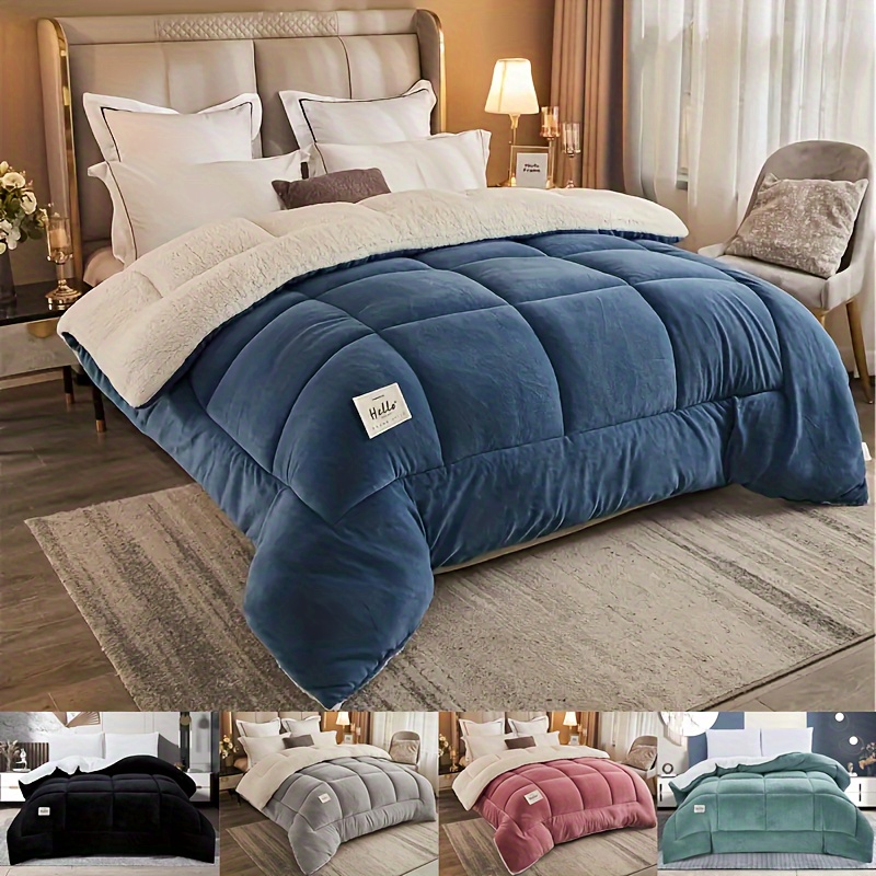 

1pc Thick Comforter Insert - All Season Quilted Ultra Soft Breathable Down Alternative, Box Stitch Solid Color Comforter, Machine Washable Bedroom Warm Autumn And Winter Duvet