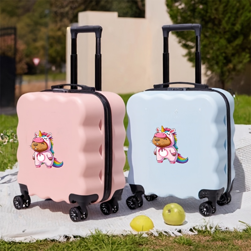 Cartoon-Printed Luggage with Adorable Capybara in Unicorn Onesie