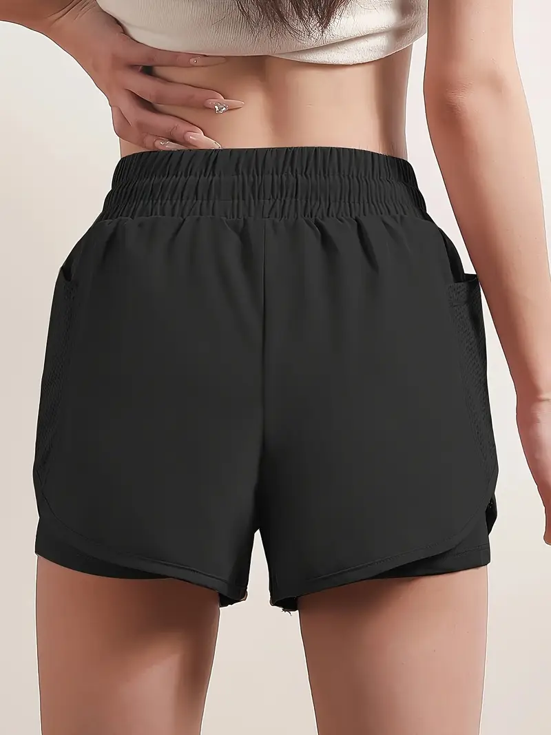 womens 2 in 1 shorts dry mesh pockets elastic waistband drawstring comfortable fitness gym workout shorts details 8