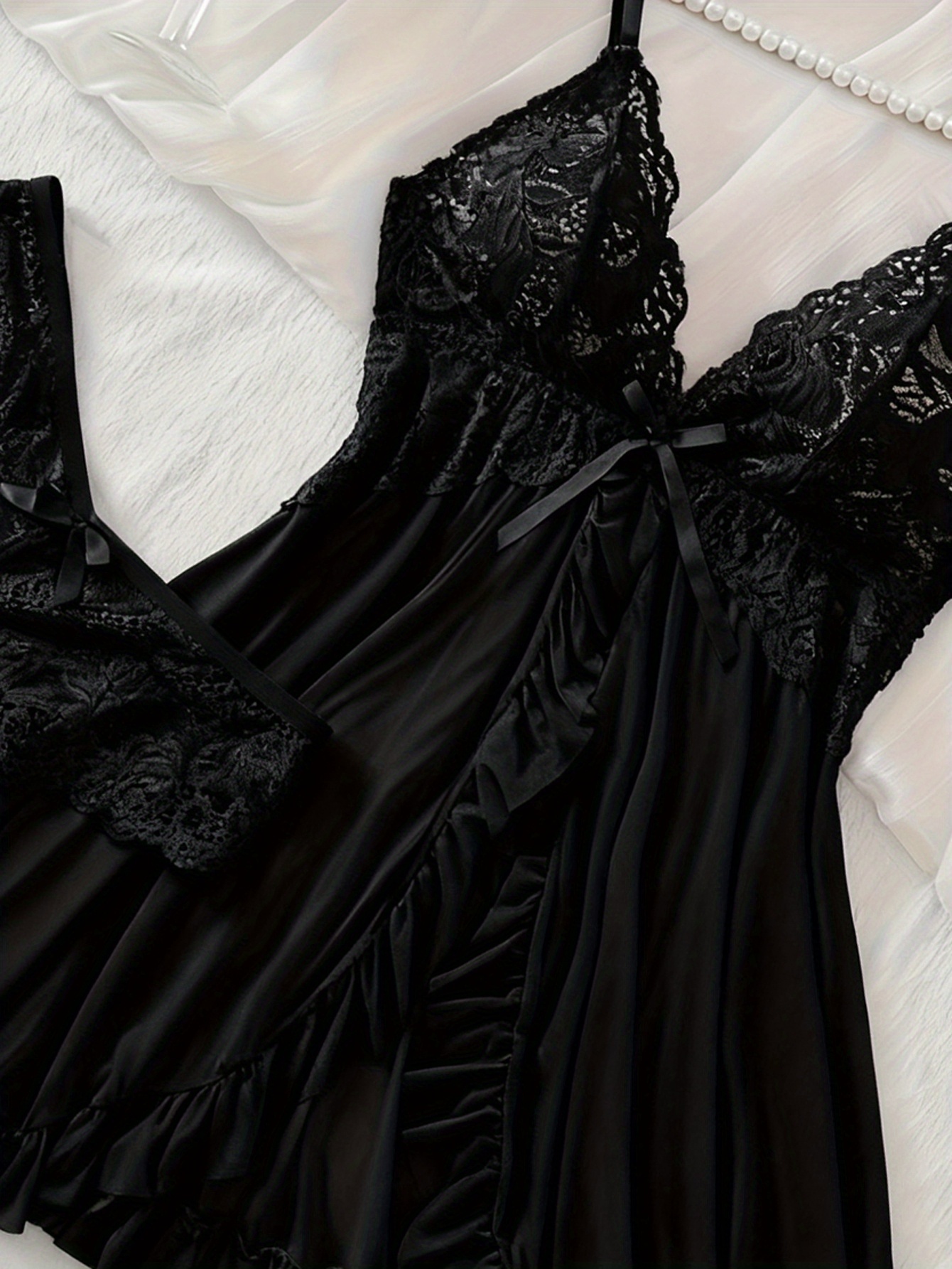 robe cami   col   femme, chemise de nuit en dentelle, robe dintérieur française Détails du produit 13