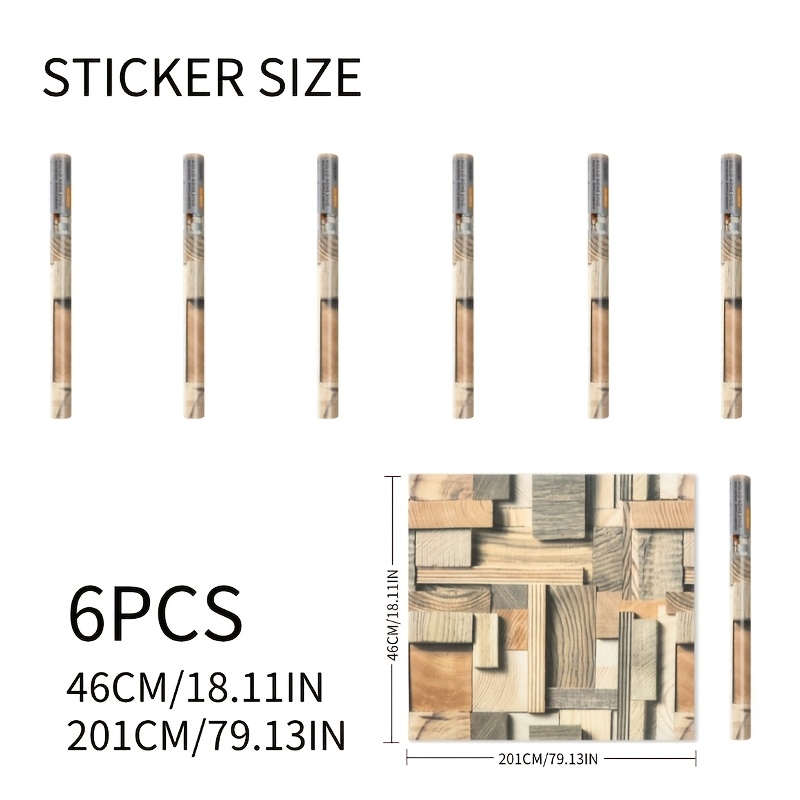 TEMU 6 Rolls Self-adhesive Wallpaper Tear-off And Removable Wallpaper 3d Stackable Wooden Blocks Retro Wood Grain Wall Sticker Home Bedroom Rental
