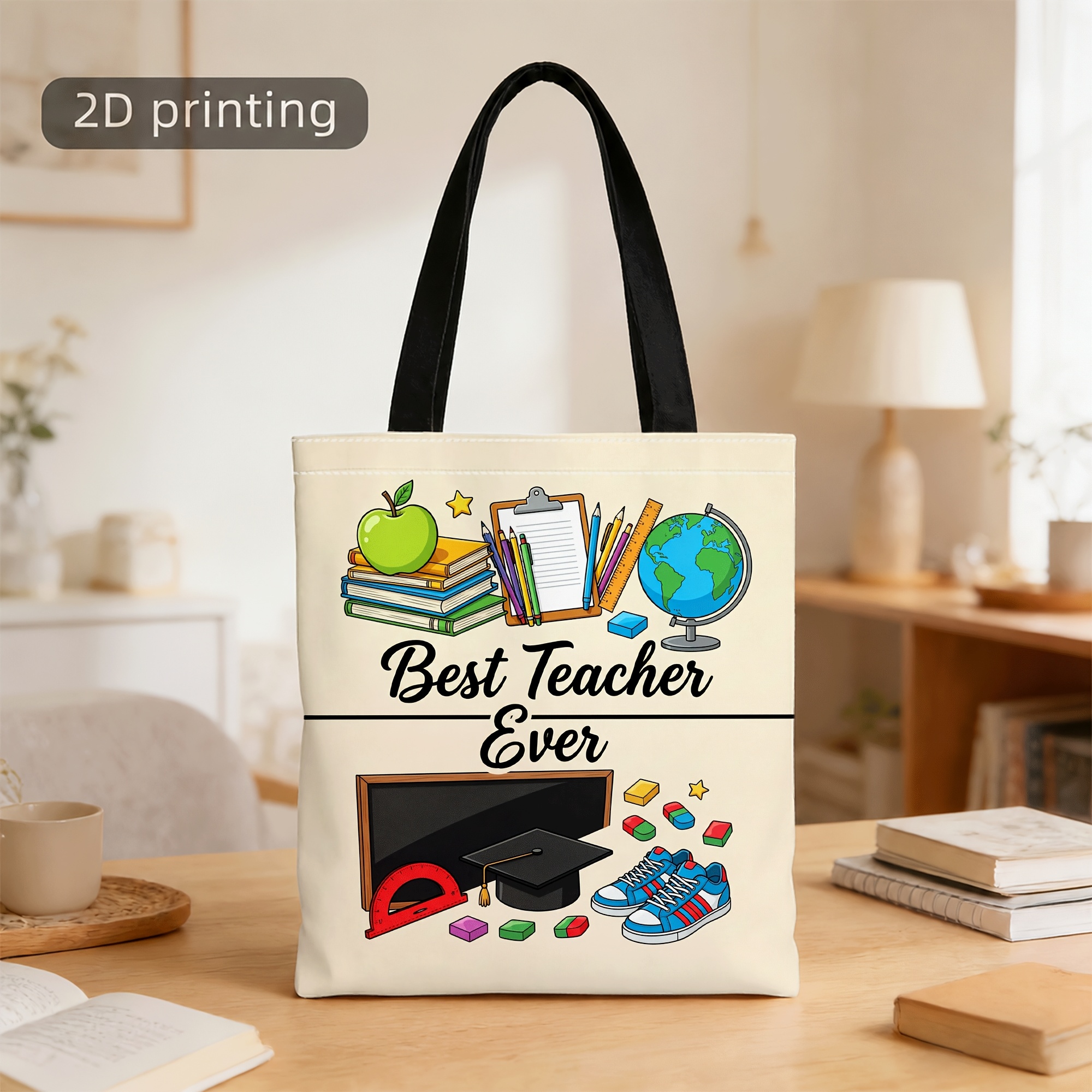 TEMU 2d Flat Crossbody And Handbag For Men And Women, Cartoon School Stationery Print Best Teacher Ever Unisex Tote Crossbody Bag