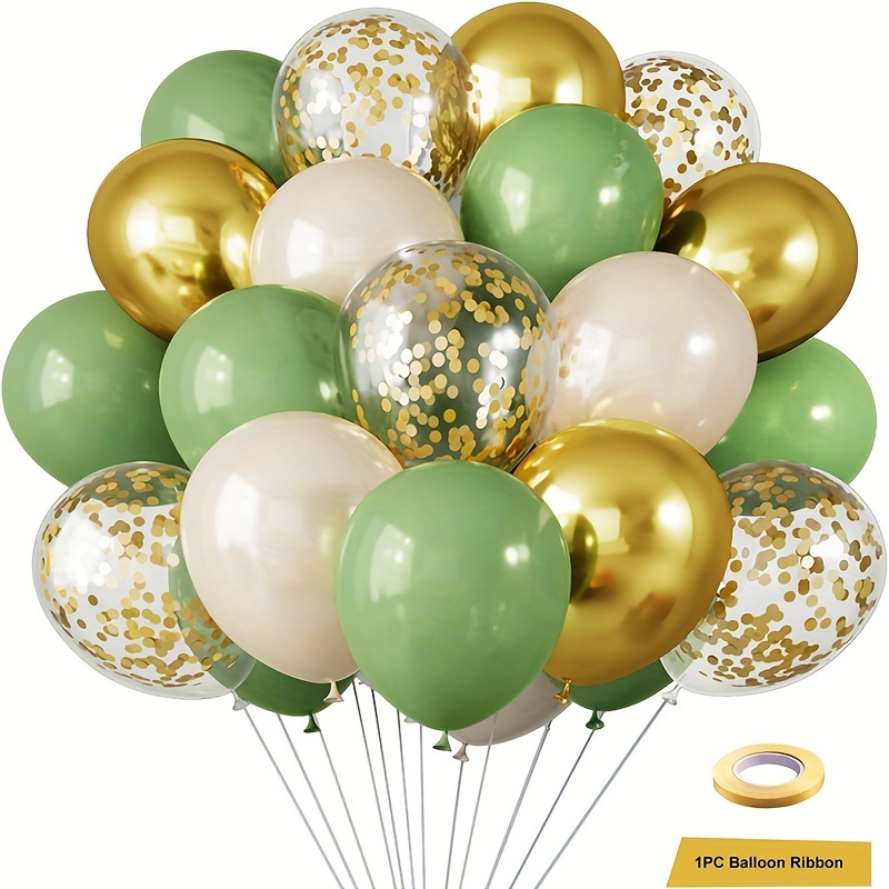 

20pcs, Sage Green Gold Confetti Balloons With Ribbons For Birthday Shower Engagement Wedding Anniversary Party Decorations Graduation Ceremony Decorations