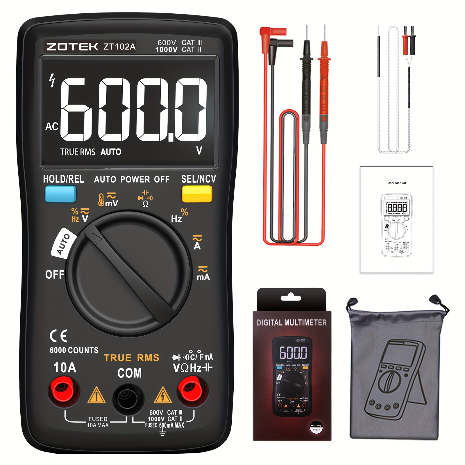 

Zotek Zt-102a Digital Multimeter Lcd 6000 Counts Smart And Auto Model Multimeter Ohm Voltage Amp Voltage Tester Continuity Tester Fuse