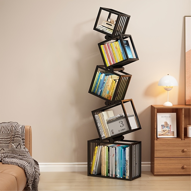 Image of Bookshelf, 5-tier Creative Grid Bookshelf, Floor-standing Bookshelf, Multifunctional Storage Shelf, For Office, Bedroom, Living Room, 180 X 55 X 25cm, Black