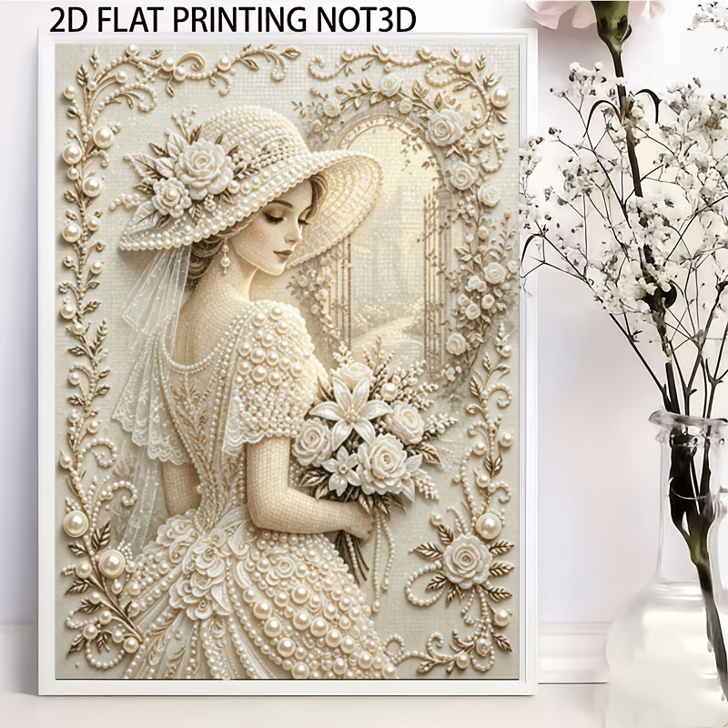 TEMU 2d Flat Printing 1pc Diy Painting, " Vintage Top Hat Bride" , Diamond Painting Artwork Includes Full Set Of Handmade Materials And Colored