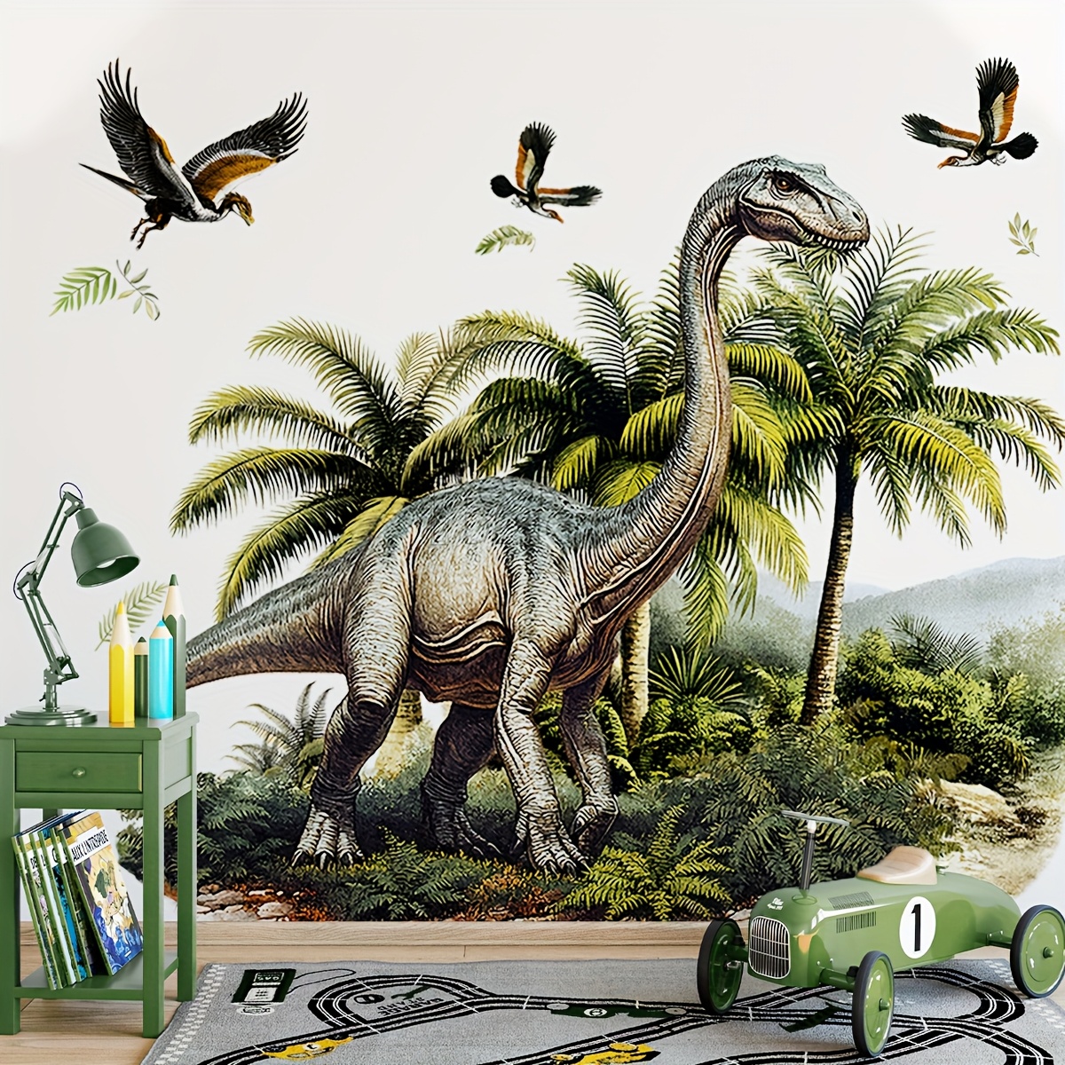 a set of three creative   forest dinosaur   characteristic   wall stickers bedroom living room   porch background wall decoration stickers self   m15028 nc 0