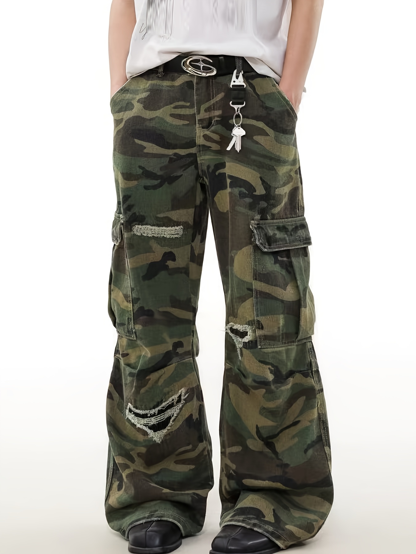 mens vintage washed camo cargo pants loose fit multi pocket Temu