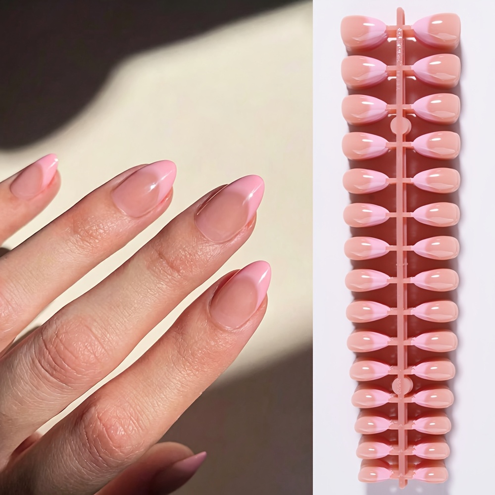 TEMU 300pcs Short Almond-shaped Pink Gradient Press-on Nails, Diy Acrylic Fake Nail Set, Perfect For Easy Nail Art Decoration At Women's Holiday