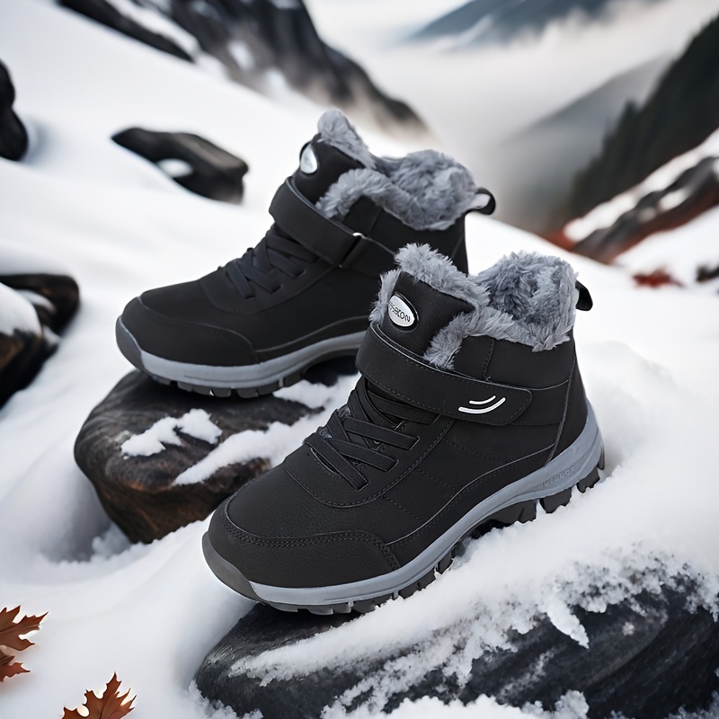 

Men's Winter Snow Boots - Waterproof, Non-slip, Sole With Fleece Lining & Closure For Outdoor Hiking & Sports, For Winter