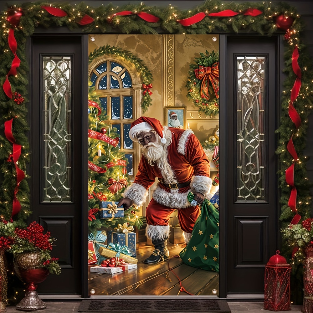 

Large 35.4" X " 's Christmas Banner - Polyester Door Cover For Holiday Parties & Photo