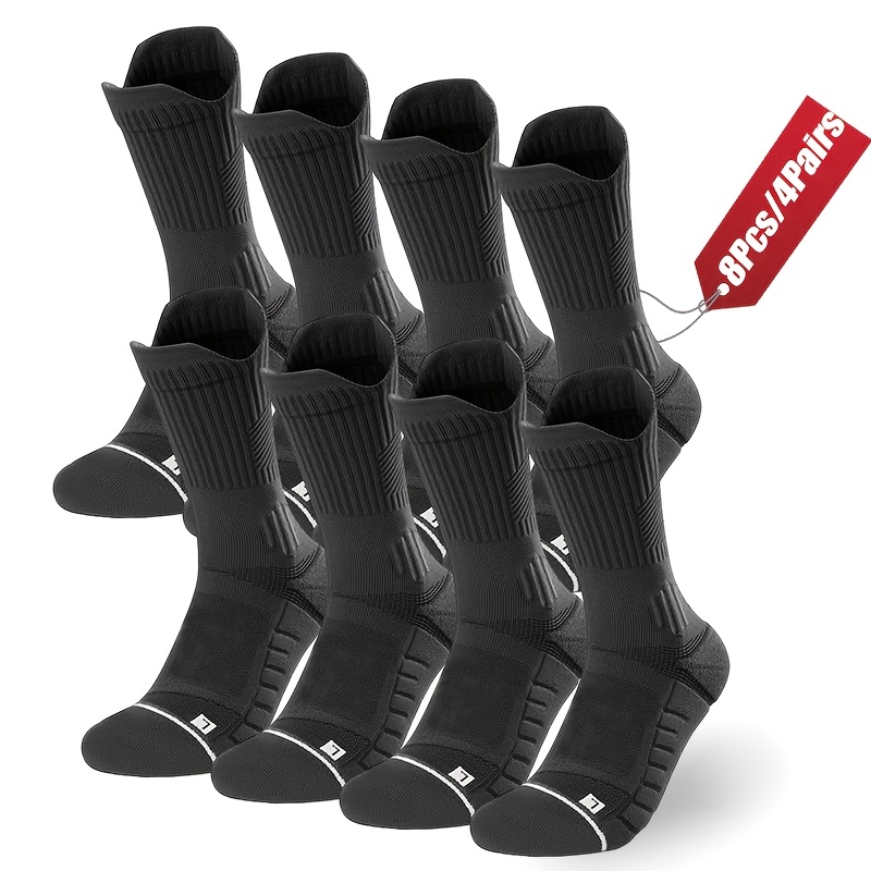 TEMU 8pcs/4 Pairs New Breathable Sweat-absorbing Easy Versatile Sports Towel Bottom Soft Comfortable Athletic Mid-calf Socks, Sweat-resistant