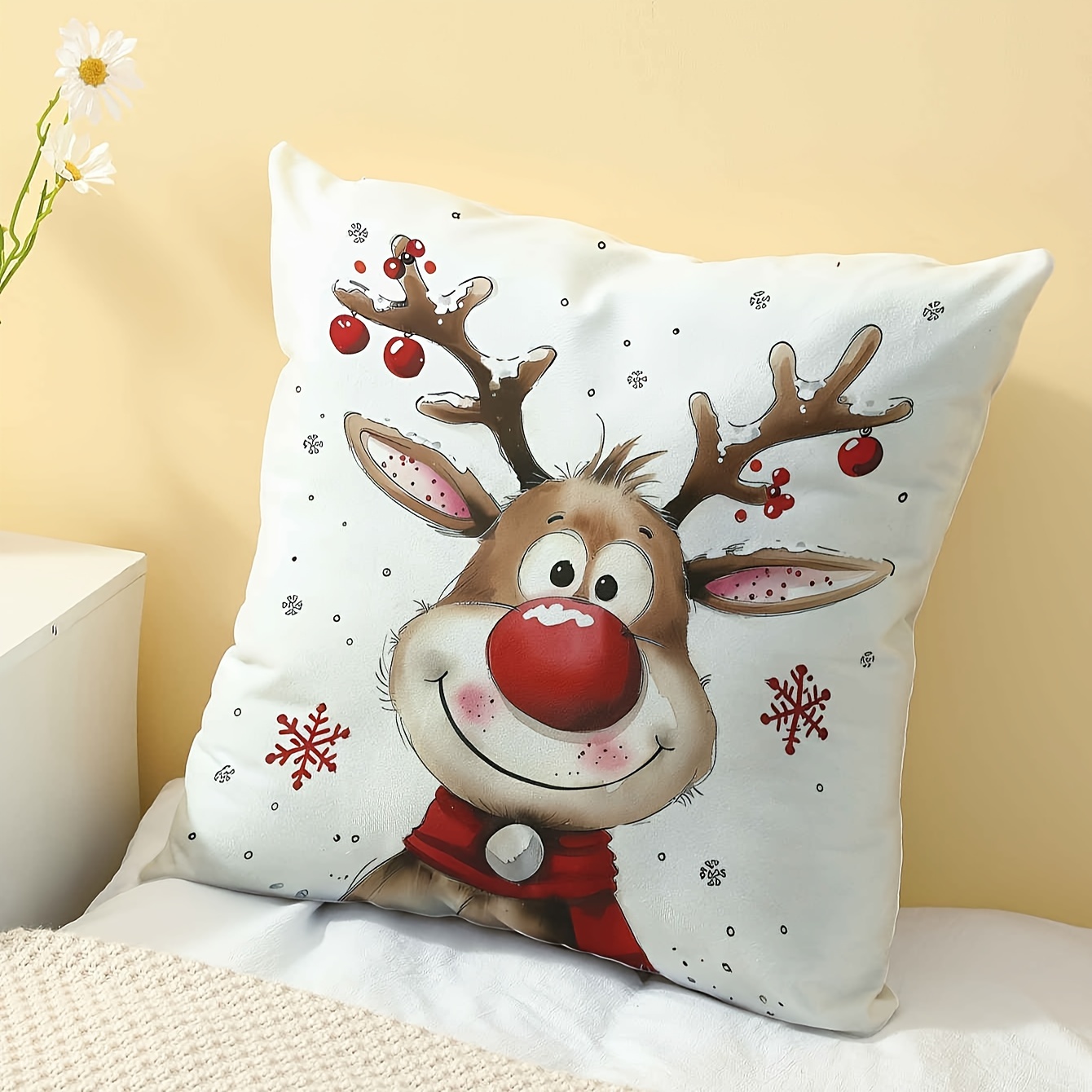 

1pc, Single-sided Print Pillowcase With Christmas Deer Pattern, 17.7 Inches * 17.7 Inches, Suitable For Sofa, Living Room, Bedroom Home Decoration, No Pillow , Home Decoration Pillowcase