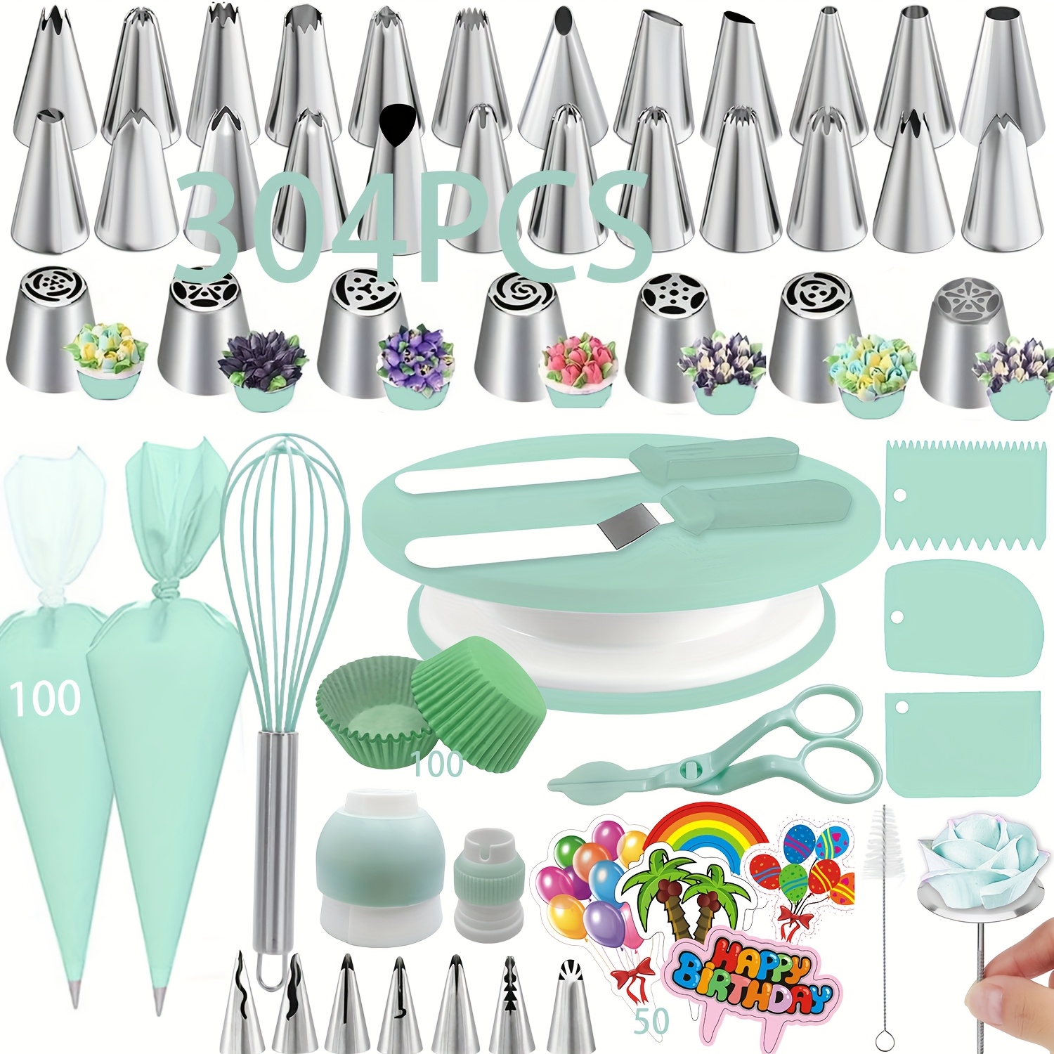 304pcs Cake Turntable Set Piping Nozzles Tools Cake Tools And Baking Supplies Cake Decorating Kit ( Style Suitable For Home And Cake Face Professionals And Beginners