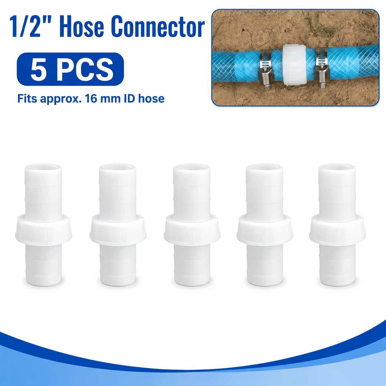 TEMU Confezione da 5 raccordi per tubo da 1/2 pollice, connettore per tubo dritto in plastica HDPE, per tubo flessibile 'acqua/tubo per irrigazione