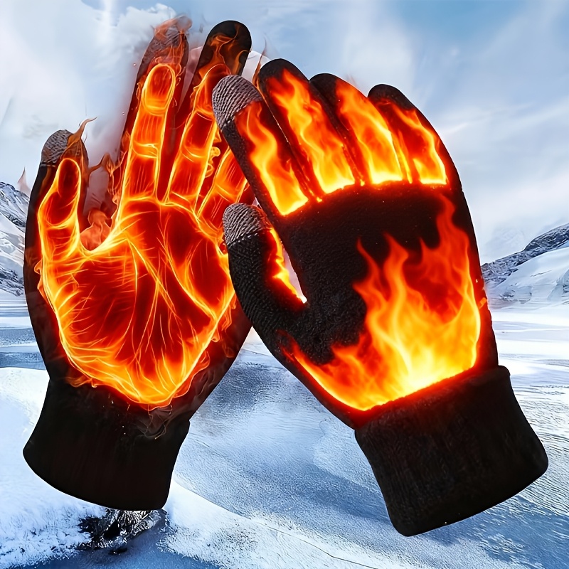 TEMU 2pcs A Winter Gloves For Men Aan Women Warm Thick Windproof Touchscreen Compatible, For Men And Women Outdoor Skiing Cycling Driving And Indoor