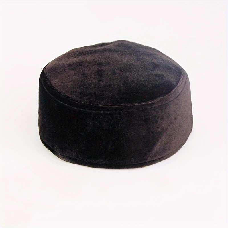 TEMU Men's Thickened Warm Soft Shell Velvet Cap - 100% Polyester, Solid Color, For & Ceremonies