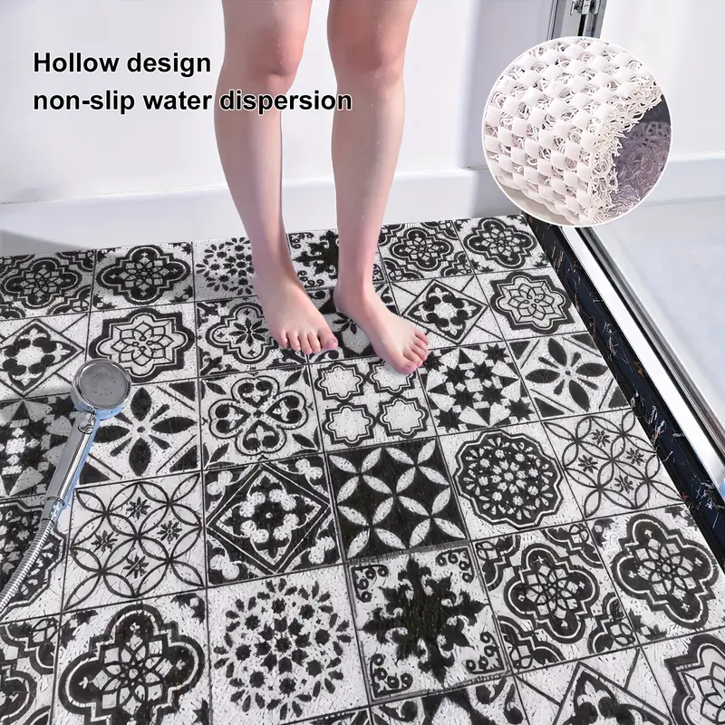 1pc non slip shower mat with drainage holes soft comfortable pvc loofah massage bath mat quick for bathroom bathroom accessory non slippery surface shower mat for bathroo Product details 5